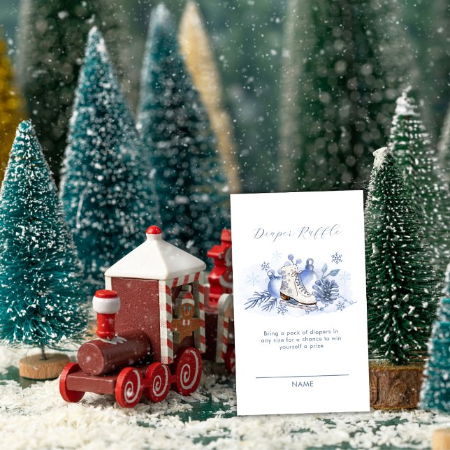 Carte D'accompagnement Tirage de couche pour patin à glace flocon de neig (Winter Snowflake Skate Diaper Raffle Baby Shower Enclosure Card)