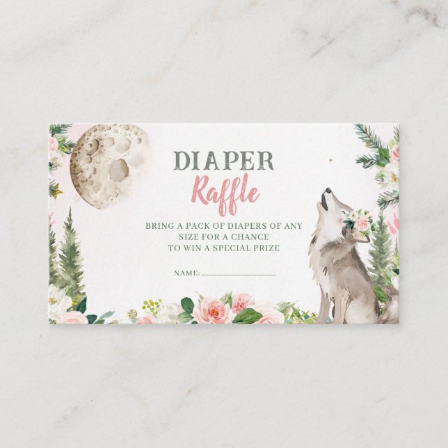 Carte D'accompagnement Tirage de couche rose floral forêt lunaire loup (Devant)