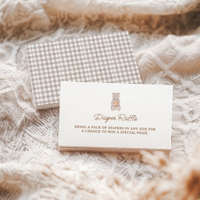 Carte D'accompagnement Tirage de couche rustique ours marron gingham (Rustic Bear Blue Gingham Boy Baby Shower Diaper Raffle card)