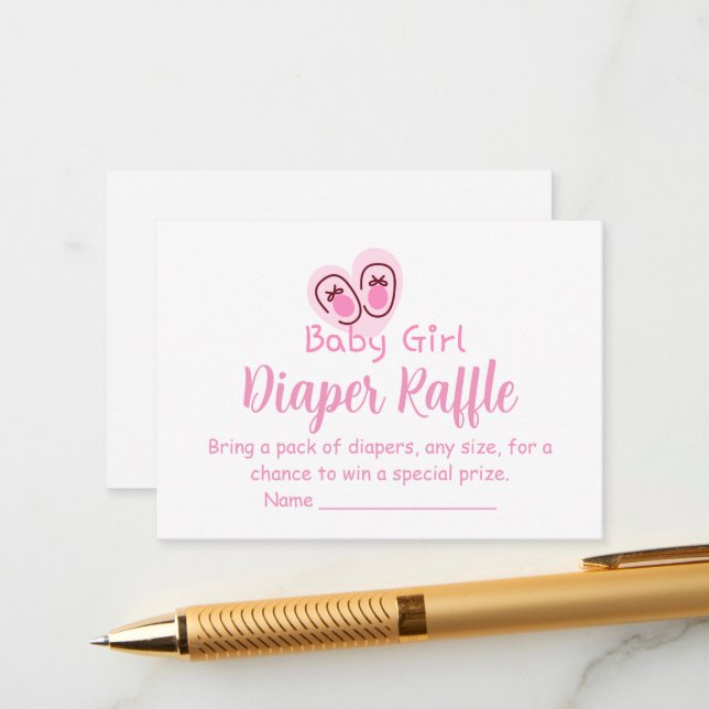 Carte D'accompagnement Tirage de couches Bébé Fille Chaussures Roses (Devant/Arrière en situation)