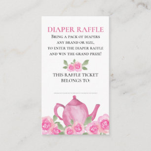 Carte D'accompagnement Tirage de Couches Fleur Rose Théière Baby Shower