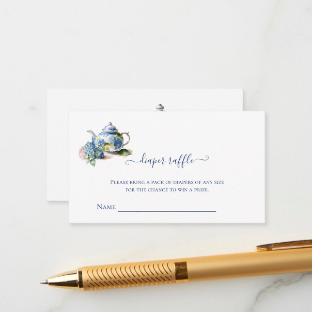 Carte D'accompagnement Tirage de Couches  Hydrangea Bleu  Thé à la Menthe (Devant/Arrière en situation)