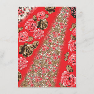 Carte D'accompagnement Tissu rouge éclatant avec floral complexe et