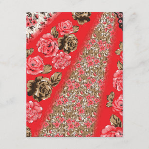 Carte D'accompagnement Tissu rouge éclatant avec floral complexe et