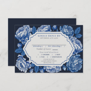 Carte D'accompagnement Toile Bleue De Jouy Peony Mariage RSVP