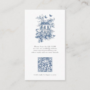 Carte D'accompagnement Toile Bleue Rustique De Jouy QR Code Mariage RSVP