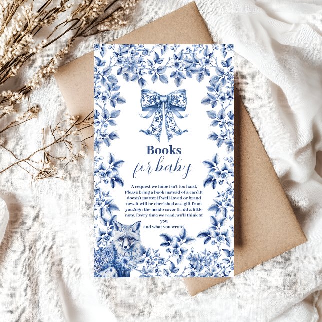 Carte D'accompagnement Toile De Jouy Bow Baby shower Livres pour bébé (Créateur téléchargé)