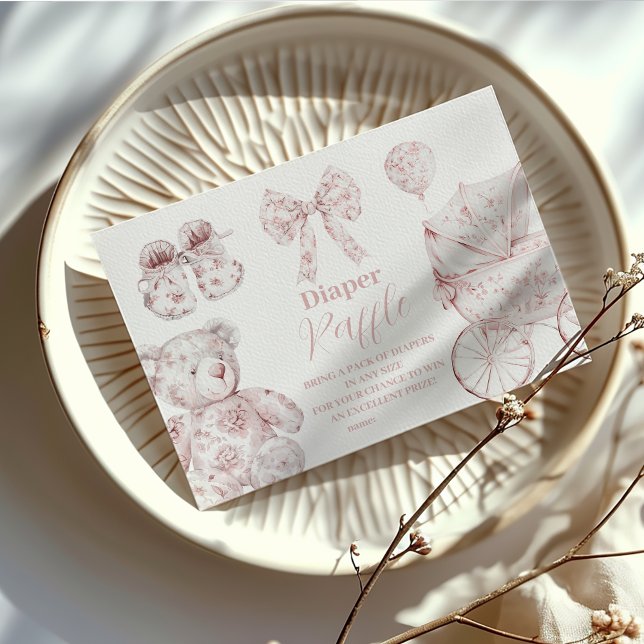 Carte D'accompagnement Toile Rose De Jouy Jouets Baby shower Diapper Raff (Créateur téléchargé)