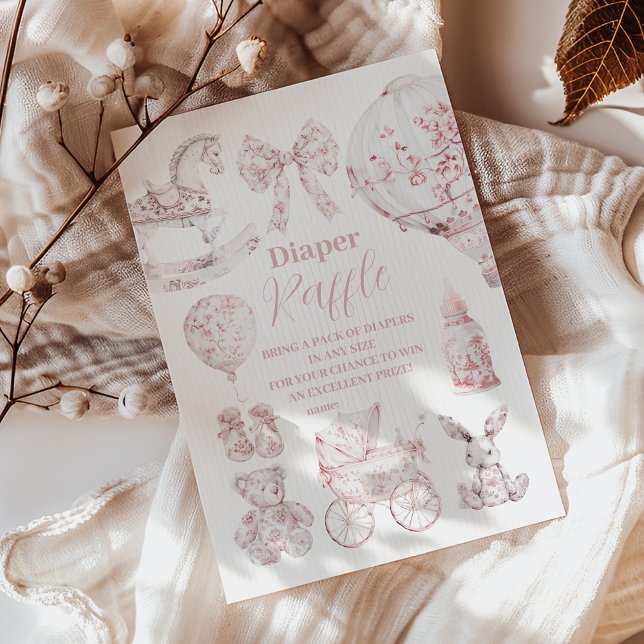 Carte D'accompagnement Toile Rose De Jouy Jouets Baby shower Diapper Raff (Créateur téléchargé)