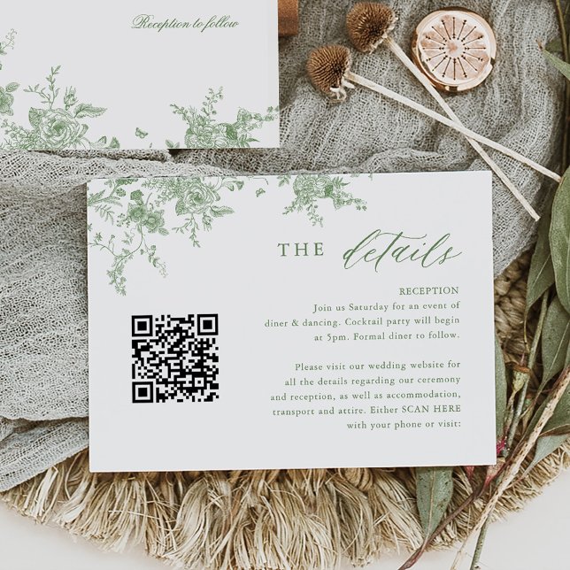 Carte D'accompagnement Toile Sage Green Floral Détails du Mariage QR (Créateur téléchargé)