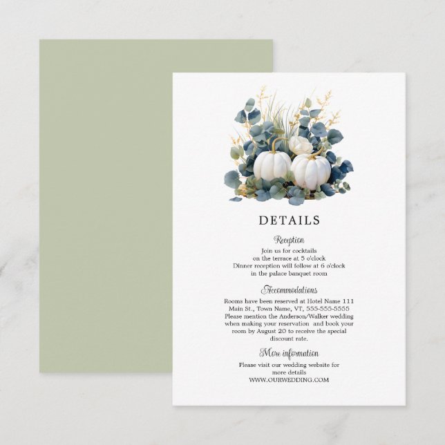 Carte D'accompagnement Tombez amoureux des détails de citrouilles blanche (Devant / Derrière)