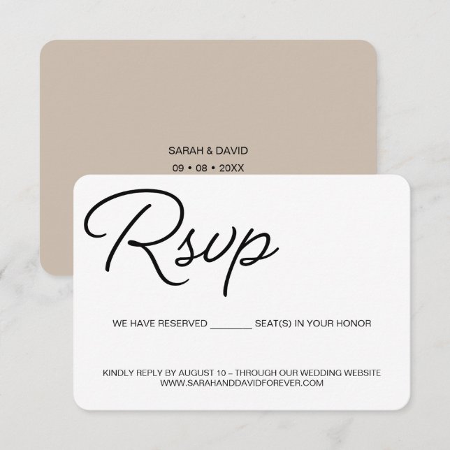 Carte D'accompagnement Tonalité Terre Beige Siège réservé Personnalisé RS (Devant / Derrière)