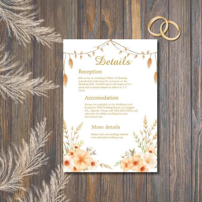 Carte D'accompagnement tonus boho doux pêche mariage floral (Créateur téléchargé)