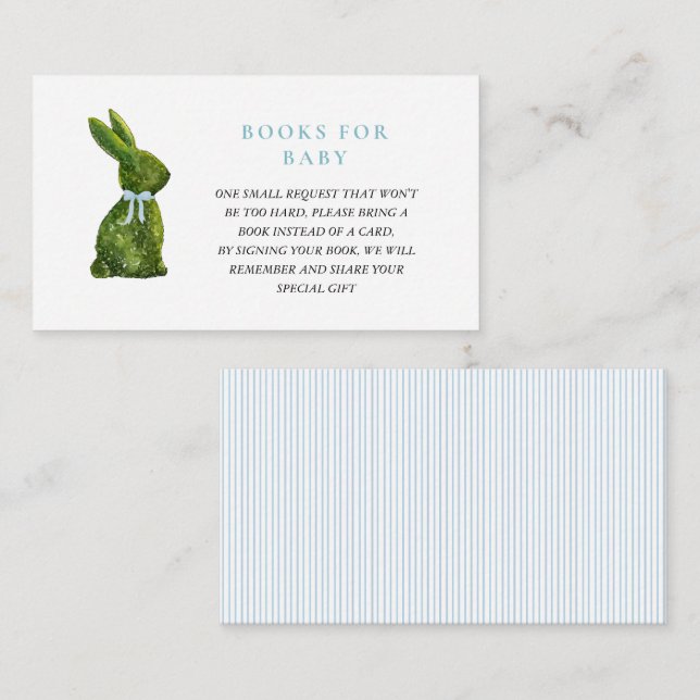 Carte D'accompagnement Topiary Bunny Rabbit Boy Baby shower book request (Devant / Derrière)