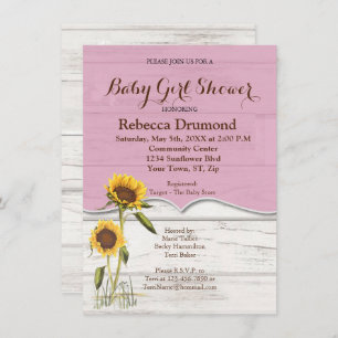 Carte D'accompagnement Tournesol Baby Girl Showashed Barn Wood blanchit