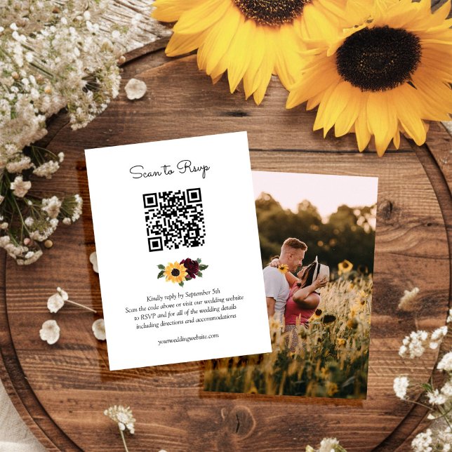 Carte D'accompagnement Tournesol et Rose Russe Mariage QR Code RSVP (Créateur téléchargé)