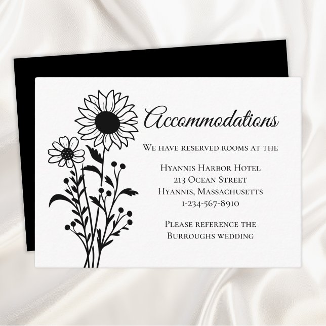 Carte D'accompagnement Tournesol Noir Blanc Floral Mariage Logement (Créateur téléchargé)