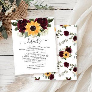 Carte D'accompagnement Tournesol Rose Rustique Détails du Mariage