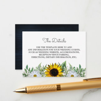 Carte D'accompagnement Tournesol rustique|Carte de boîtier Mariage de mar