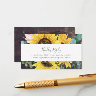 Carte D'accompagnement Tournesol rustique Site Web Mariage de bois RSVP