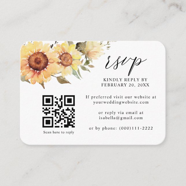 Carte D'accompagnement Tournesols rustiques Chute Florale QR Code Mariage (Devant)