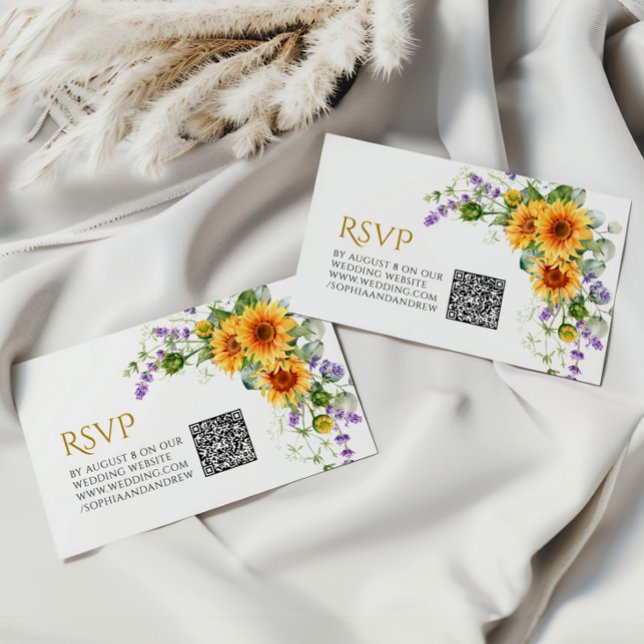 Carte D'accompagnement Tournesols rustiques & Lavander Mariage QR Code RS (Créateur téléchargé)