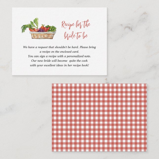 Carte D'accompagnement Tout juste hors du marché Demande de recette pour  (Devant / Derrière)