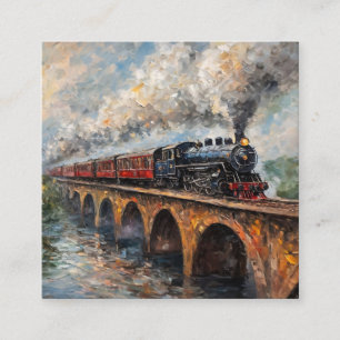 Carte D'accompagnement Train à vapeur sur un pont - Peinture à l'huile