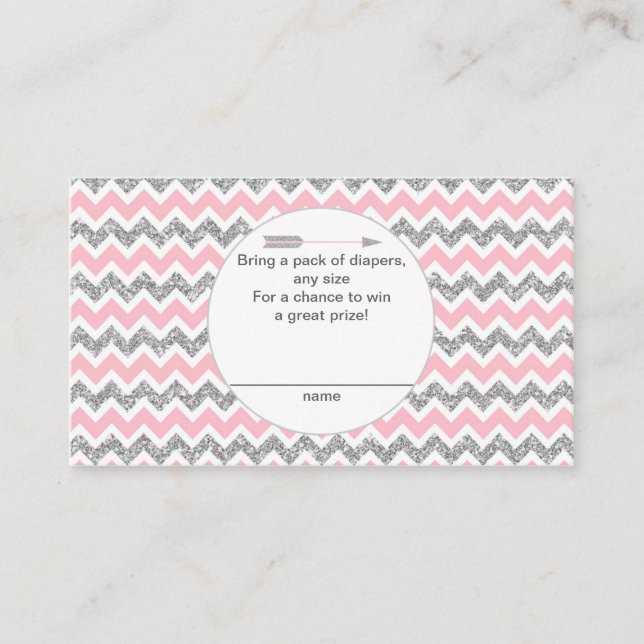 Carte D'accompagnement Tribal Diaper Raffle Billets rose pow pow en argen (Devant)