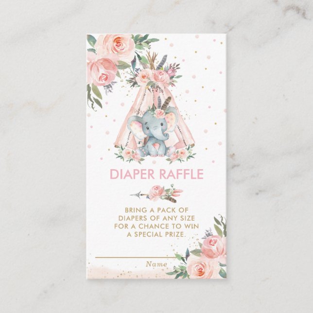 Carte D'accompagnement Tribal Rose Floral Elephant Bébé Déchets Raffle En (Devant)