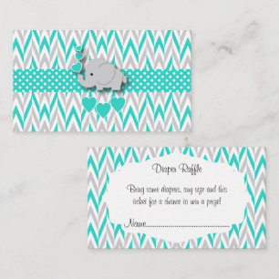 Carte D'accompagnement Tricolore Baby shower Eléphant Turquoise