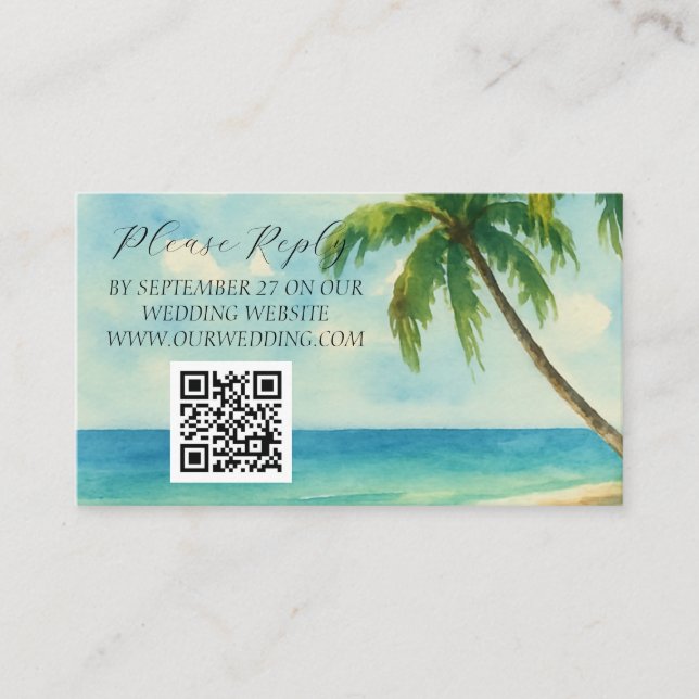 Carte D'accompagnement Tropical Beach Island Palm Trees Mariage (Devant)