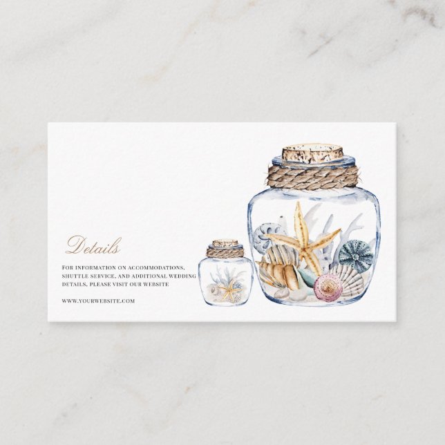 Carte D'accompagnement Tropical Beach Ocean Shell Détails du Mariage (Devant)