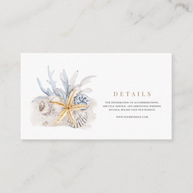 Carte D'accompagnement Tropical Beach Ocean Shell Détails du Mariage (Devant)