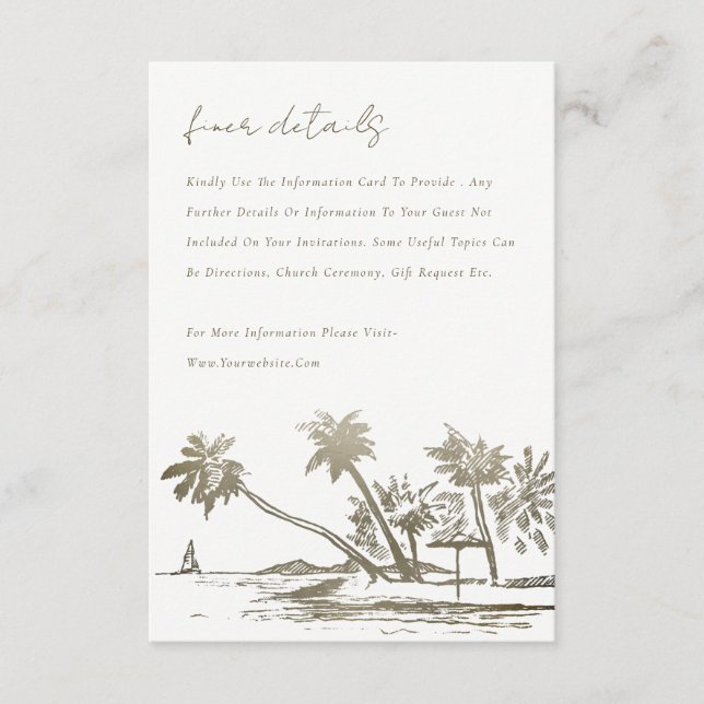 Carte D'accompagnement Tropical Beach Palm Croquis Gold Mariage Détail (Devant)