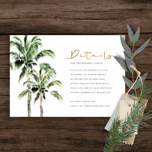 Carte D'accompagnement Tropical Beach Palm Trees Rustic Mariage Détail