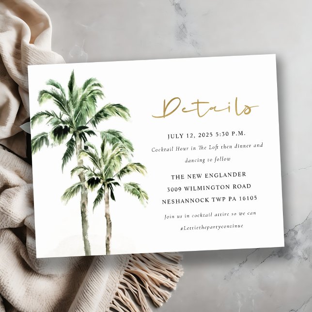 Carte D'accompagnement Tropical Beach Palm Trees Rustic Mariage Détail (Créateur téléchargé)