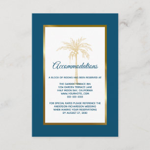 Carte D'accompagnement Tropical Blue Golden Palm Mariage Logement