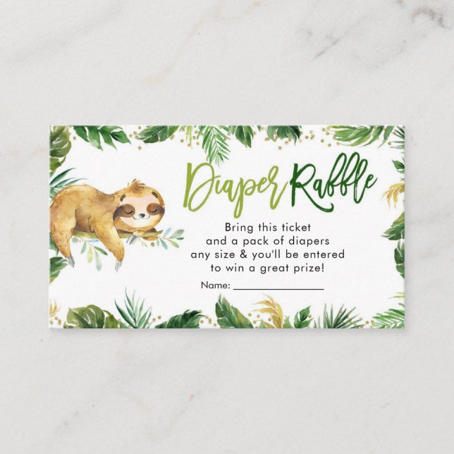 Carte D'accompagnement Tropical Boy Sloth Baby shower Déchets Raffle (Devant)
