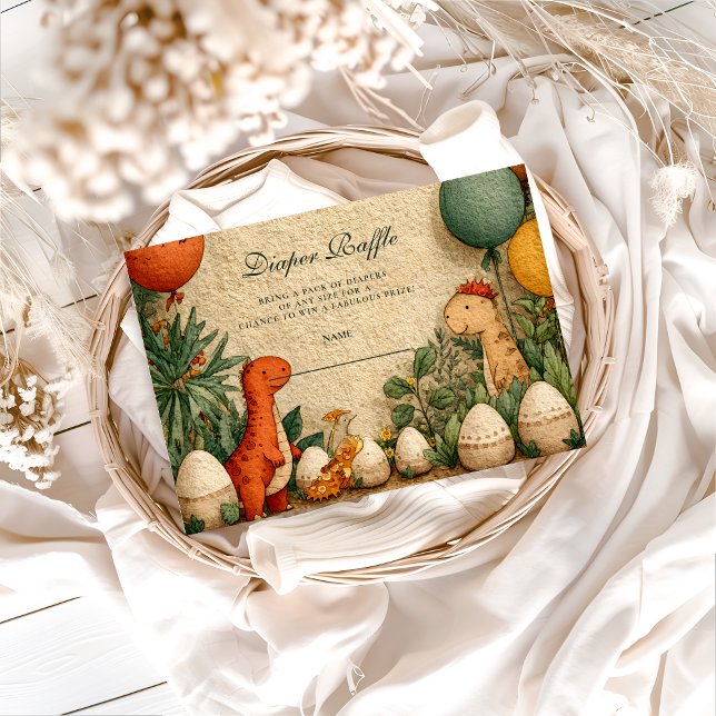 Carte D'accompagnement Tropical Dinosaur Theme Baby Shower Diapper Raffle (Créateur téléchargé)
