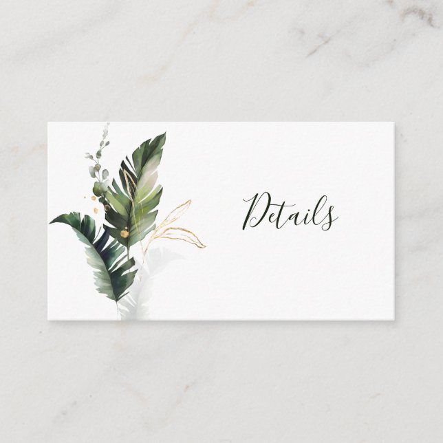 Carte D'accompagnement Tropical Green Watercolor Foliage Détails du Maria (Devant)