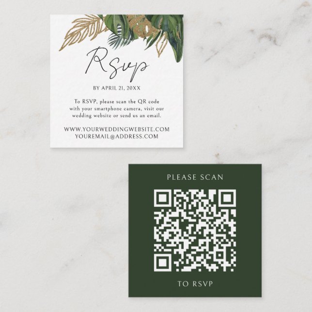 Carte D'accompagnement Tropical Greenery Botanical QR Code Mariage RSVP (Devant / Derrière)