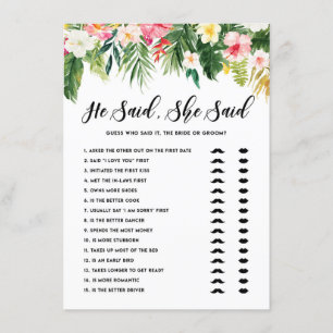 Carte D'accompagnement Tropical Il dit qu'elle dit mariée ou Groom Game C