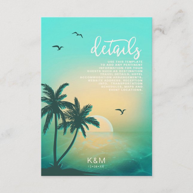 Carte D'accompagnement Tropical Isle Sunrise Mariage Détails ID Turquoise (Devant)