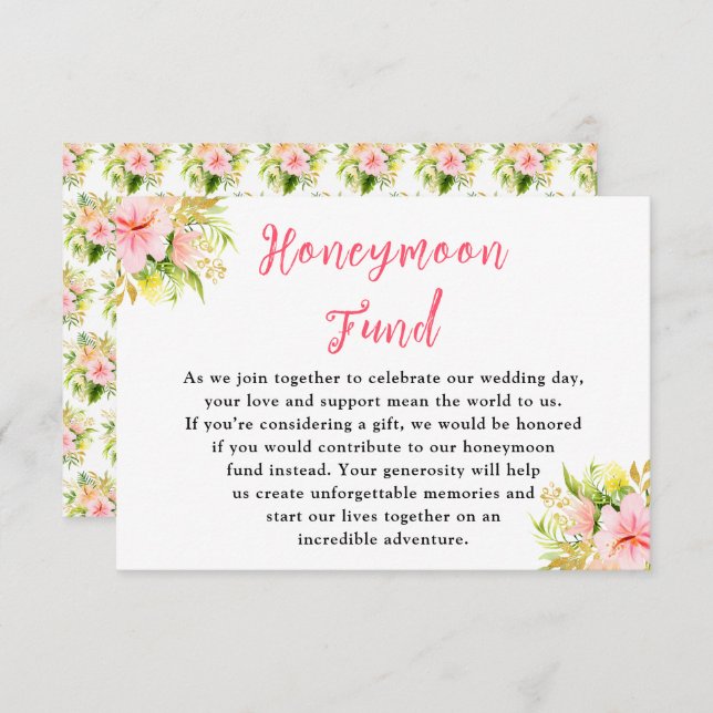 Carte D'accompagnement Tropical Jungle Floral Wedding Honeymoon Fund (Devant / Derrière)