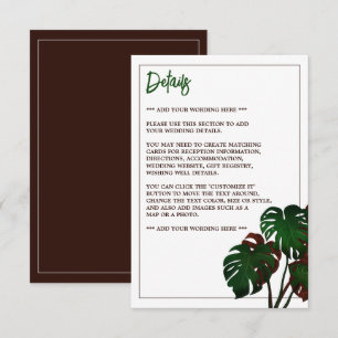 Carte D'accompagnement Tropical Monstera Beach Wedding Détail