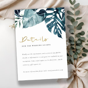 Carte D'accompagnement Tropical Monstera Blue Foliage Détails du Mariage