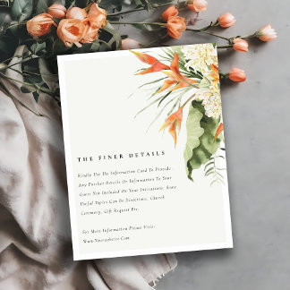 Carte D'accompagnement Tropical Orange Green Botanical Détails sur le Mar