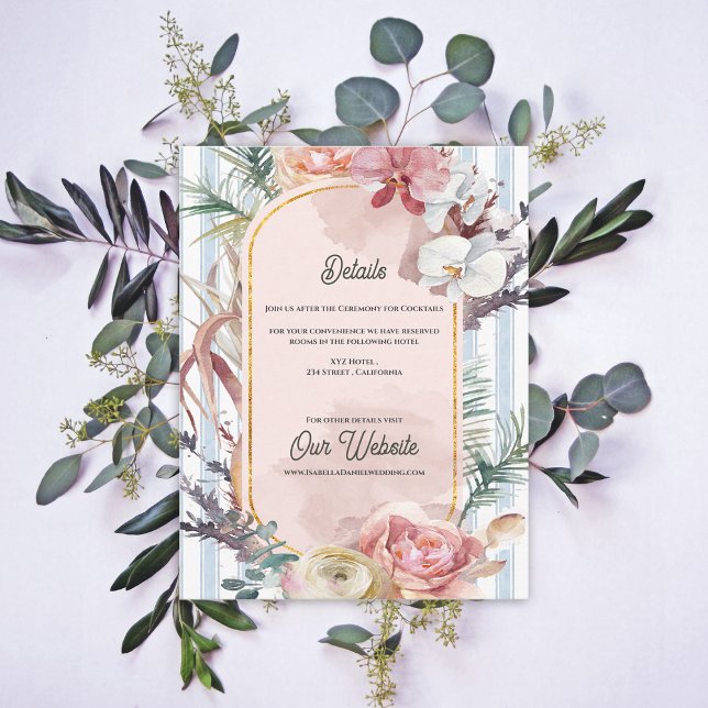Carte D'accompagnement Tropical Orchid Floral Destination Wedding Details (Tropical Orchid Wedding Details Card | Blush Floral Destination Beach Info Enclosure)