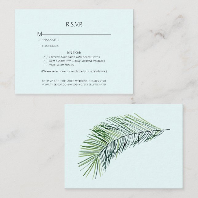 Carte D'accompagnement Tropical Palm Frond Icy Blue Wedding RSVP (Devant / Derrière)